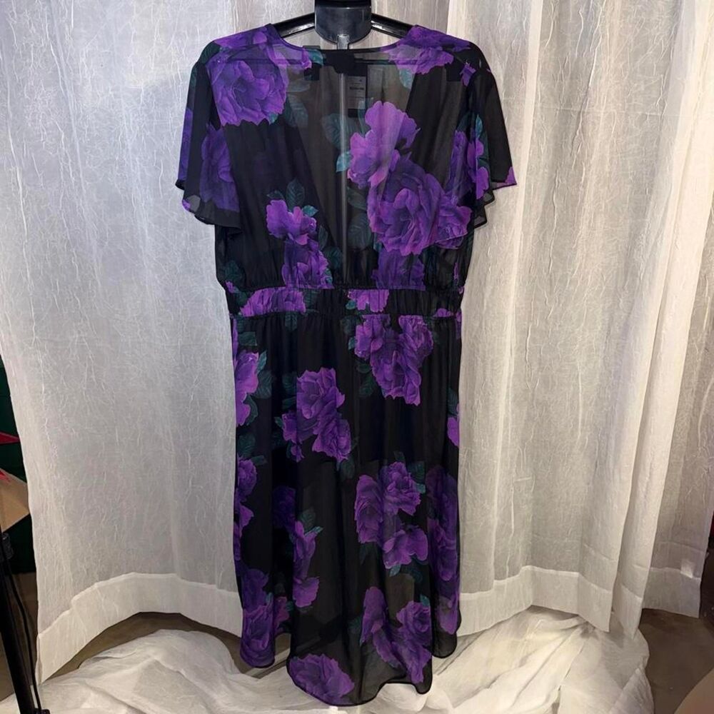City Chic NWT Elora Purple Floral Chiffon Duster/Kimono Size M/18